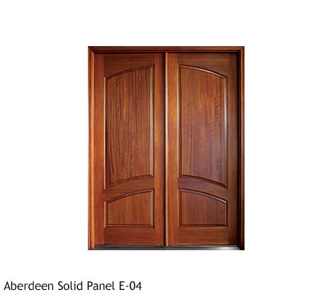 Traditional Mahogany solid panel double front doors, square top with arched inner raised panels