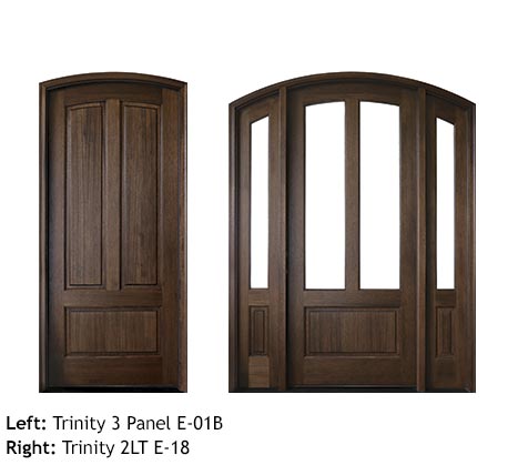 Traditional 3 panel Mahogany wood single entry door, clear beveled glass, glass sidelights