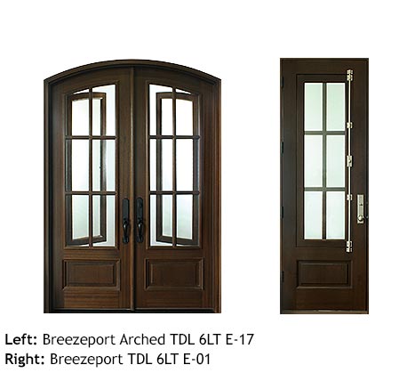 Breezeport Double or single Entry in Mahogany, square or arched top, operable glass panels & screens
